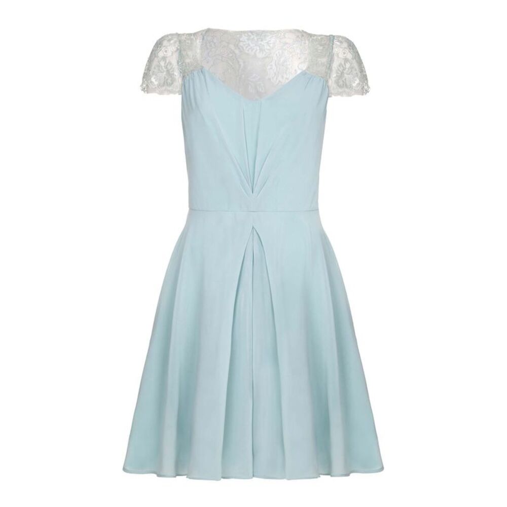 Yumi Womens/Ladies V Neck Lace Short Sleeve Dress / Duck Egg